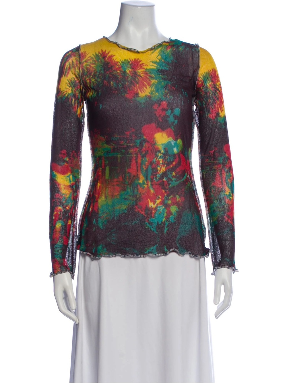 Jean Paul Gaultier Multicolor Sheer Palm-Print Long Sleeve Top